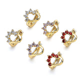 Oro Laminado Huggie Hoop, Gold Filled Style Heart Design, with White Cubic Zirconia, Polished, Golden Finish