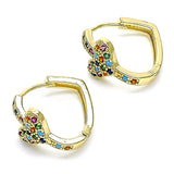 Oro Laminado Huggie Hoop, Gold Filled Style Heart Design, with Multicolor Micro Pave, Polished, Golden Finish