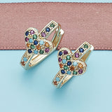 Oro Laminado Huggie Hoop, Gold Filled Style Heart Design, with Multicolor Micro Pave, Polished, Golden Finish