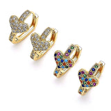 Oro Laminado Huggie Hoop, Gold Filled Style Heart Design, with Multicolor Micro Pave, Polished, Golden Finish