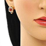 Oro Laminado Huggie Hoop, Gold Filled Style with Garnet Cubic Zirconia and White Micro Pave, Polished, Golden Finish