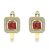 Oro Laminado Huggie Hoop, Gold Filled Style with Garnet Cubic Zirconia and White Micro Pave, Polished, Golden Finish