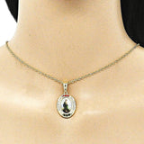 Oro Laminado Religious Pendant, Gold Filled Style San Judas Design, with Multicolor Crystal, Polished, Golden Finish