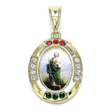 Oro Laminado Religious Pendant, Gold Filled Style San Judas Design, with Multicolor Crystal, Polished, Golden Finish