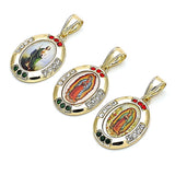 Oro Laminado Religious Pendant, Gold Filled Style San Judas Design, with Multicolor Crystal, Polished, Golden Finish