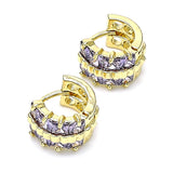 Oro Laminado Huggie Hoop, Gold Filled Style with Amethyst Cubic Zirconia, Polished, Golden Finish