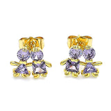 Oro Laminado Stud Earring, Gold Filled Style Little Boy and Little Girl Design, with Amethyst Cubic Zirconia, Polished, Golden Finish