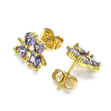 Oro Laminado Stud Earring, Gold Filled Style Little Boy and Little Girl Design, with Amethyst Cubic Zirconia, Polished, Golden Finish