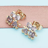 Oro Laminado Stud Earring, Gold Filled Style Little Boy and Little Girl Design, with Amethyst Cubic Zirconia, Polished, Golden Finish