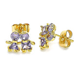 Oro Laminado Stud Earring, Gold Filled Style Little Boy and Little Girl Design, with Amethyst Cubic Zirconia, Polished, Golden Finish