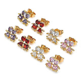 Oro Laminado Stud Earring, Gold Filled Style Little Boy and Little Girl Design, with Amethyst Cubic Zirconia, Polished, Golden Finish
