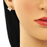 Oro Laminado Stud Earring, Gold Filled Style Crown Design, with White Cubic Zirconia, Polished, Golden Finish