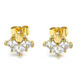 Oro Laminado Stud Earring, Gold Filled Style Crown Design, with White Cubic Zirconia, Polished, Golden Finish