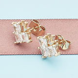 Oro Laminado Stud Earring, Gold Filled Style Crown Design, with White Cubic Zirconia, Polished, Golden Finish