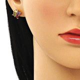 Oro Laminado Stud Earring, Gold Filled Style Crown Design, with Multicolor Cubic Zirconia, Polished, Golden Finish