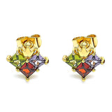 Oro Laminado Stud Earring, Gold Filled Style Crown Design, with Multicolor Cubic Zirconia, Polished, Golden Finish