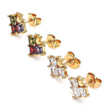 Oro Laminado Stud Earring, Gold Filled Style Crown Design, with Multicolor Cubic Zirconia, Polished, Golden Finish