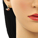 Oro Laminado Stud Earring, Gold Filled Style Swan Design, with Garnet Cubic Zirconia, Polished, Golden Finish
