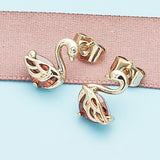 Oro Laminado Stud Earring, Gold Filled Style Swan Design, with Garnet Cubic Zirconia, Polished, Golden Finish