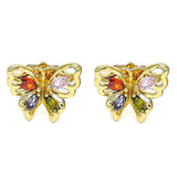 Oro Laminado Stud Earring, Gold Filled Style Butterfly Design, with Multicolor Cubic Zirconia, Polished, Golden Finish