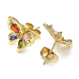 Oro Laminado Stud Earring, Gold Filled Style Butterfly Design, with Multicolor Cubic Zirconia, Polished, Golden Finish