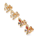 Oro Laminado Stud Earring, Gold Filled Style Butterfly Design, with Multicolor Cubic Zirconia, Polished, Golden Finish