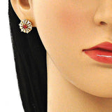 Oro Laminado Stud Earring, Gold Filled Style Flower and Baguette Design, with Garnet and White Cubic Zirconia, Polished, Golden Finish