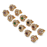Oro Laminado Stud Earring, Gold Filled Style Flower and Baguette Design, with Amethyst and White Cubic Zirconia, Polished, Golden Finish