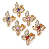 Oro Laminado Stud Earring, Gold Filled Style Butterfly Design, with Amethyst and White Cubic Zirconia, Polished, Golden Finish