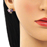 Oro Laminado Stud Earring, Gold Filled Style Butterfly Design, with Amethyst and Pink Cubic Zirconia, Polished, Golden Finish