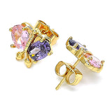 Oro Laminado Stud Earring, Gold Filled Style Butterfly Design, with Amethyst and Pink Cubic Zirconia, Polished, Golden Finish