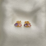 Oro Laminado Stud Earring, Gold Filled Style Butterfly Design, with Amethyst and Pink Cubic Zirconia, Polished, Golden Finish