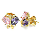 Oro Laminado Stud Earring, Gold Filled Style Butterfly Design, with Amethyst and Pink Cubic Zirconia, Polished, Golden Finish