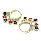 Oro Laminado Huggie Hoop, Gold Filled Style with Black and Garnet Crystal, Polished, Golden Finish