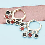 Oro Laminado Huggie Hoop, Gold Filled Style with Black and Garnet Crystal, Polished, Golden Finish