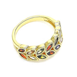 Oro Laminado Multi Stone Ring, Gold Filled Style Leaf Design, with Multicolor Cubic Zirconia, Polished, Golden Finish