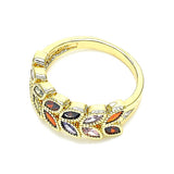 Oro Laminado Multi Stone Ring, Gold Filled Style Leaf Design, with Multicolor Cubic Zirconia, Polished, Golden Finish