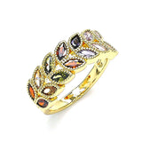 Oro Laminado Multi Stone Ring, Gold Filled Style Leaf Design, with Multicolor Cubic Zirconia, Polished, Golden Finish