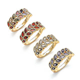Oro Laminado Multi Stone Ring, Gold Filled Style Leaf Design, with Multicolor Cubic Zirconia, Polished, Golden Finish