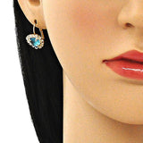 Oro Laminado Leverback Earring, Gold Filled Style Heart Design, with Blue Topaz and White Crystal, Polished, Golden Finish