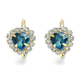 Oro Laminado Leverback Earring, Gold Filled Style Heart Design, with Blue Topaz and White Crystal, Polished, Golden Finish