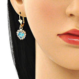 Oro Laminado Dangle Earring, Gold Filled Style Heart Design, with Blue Topaz and White Crystal, Polished, Golden Finish