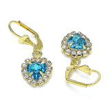 Oro Laminado Dangle Earring, Gold Filled Style Heart Design, with Blue Topaz and White Crystal, Polished, Golden Finish