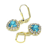 Oro Laminado Dangle Earring, Gold Filled Style Heart Design, with Blue Topaz and White Crystal, Polished, Golden Finish