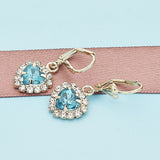 Oro Laminado Dangle Earring, Gold Filled Style Heart Design, with Blue Topaz and White Crystal, Polished, Golden Finish