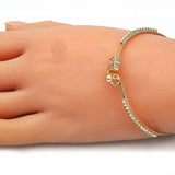 Oro Laminado Individual Bangle, Gold Filled Style Elephant Design, with White Micro Pave and White Crystal, Polished, Golden Finish