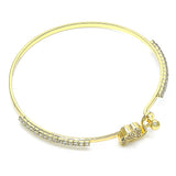 Oro Laminado Individual Bangle, Gold Filled Style Elephant Design, with White Micro Pave and White Crystal, Polished, Golden Finish