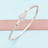 Oro Laminado Individual Bangle, Gold Filled Style Elephant Design, with White Micro Pave and White Crystal, Polished, Golden Finish