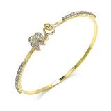 Oro Laminado Individual Bangle, Gold Filled Style Elephant Design, with White Micro Pave and White Crystal, Polished, Golden Finish