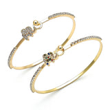 Oro Laminado Individual Bangle, Gold Filled Style Elephant Design, with White Micro Pave and White Crystal, Polished, Golden Finish